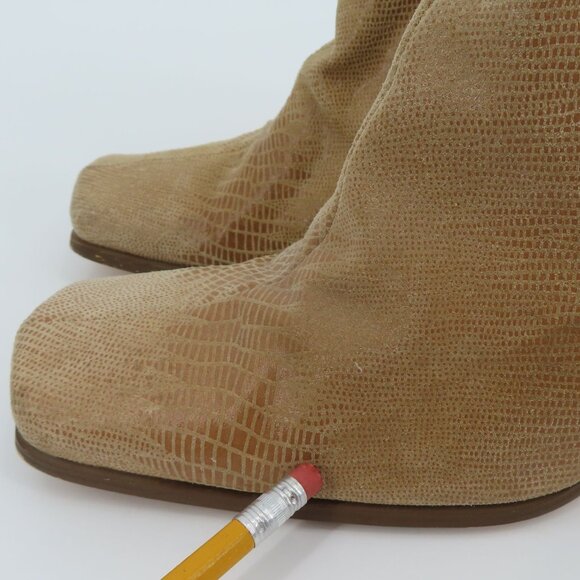 VTG Newport News Women 8 B Tan Leather Upper Square Ankle Boots Booties Boho - Picture 7 of 16